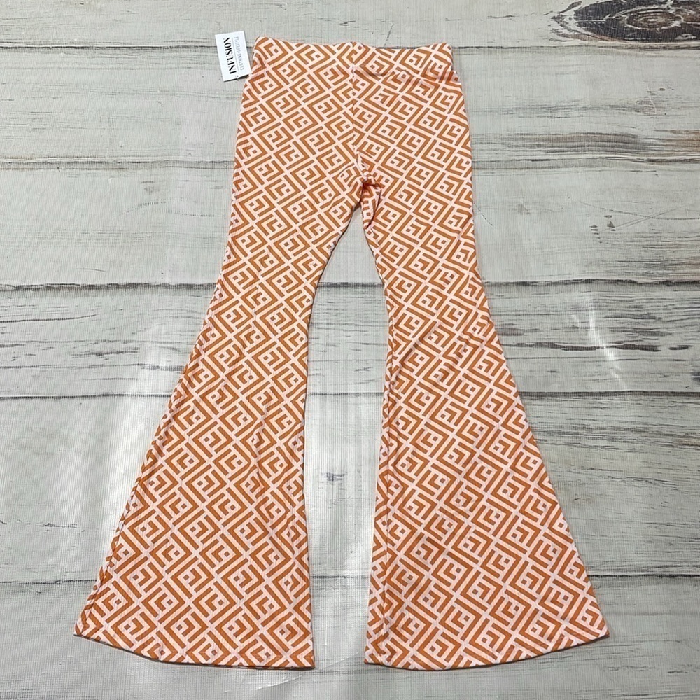 Ces Femme Pants Womens Medium Orange You Glad NWT Pattern Bootcut Geometric - Picture 7 of 11